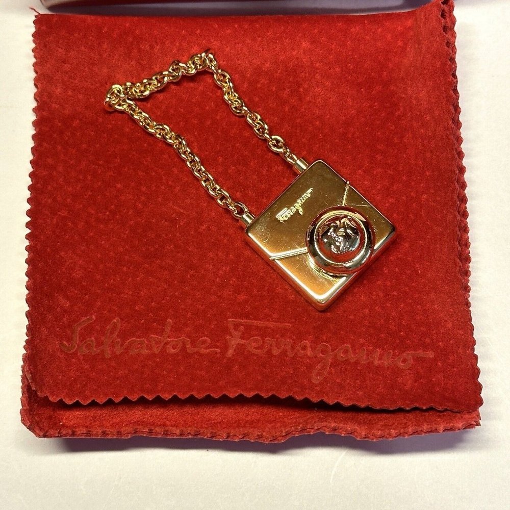 Salvatore Ferragamo Italy Key Holder Charm Fob Bag Shape Gold Color Box Pouch